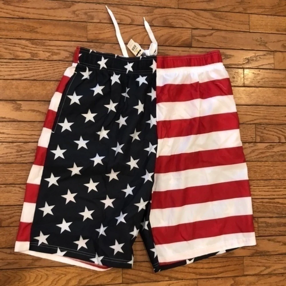 USA American flag stars and stripes swim board shorts